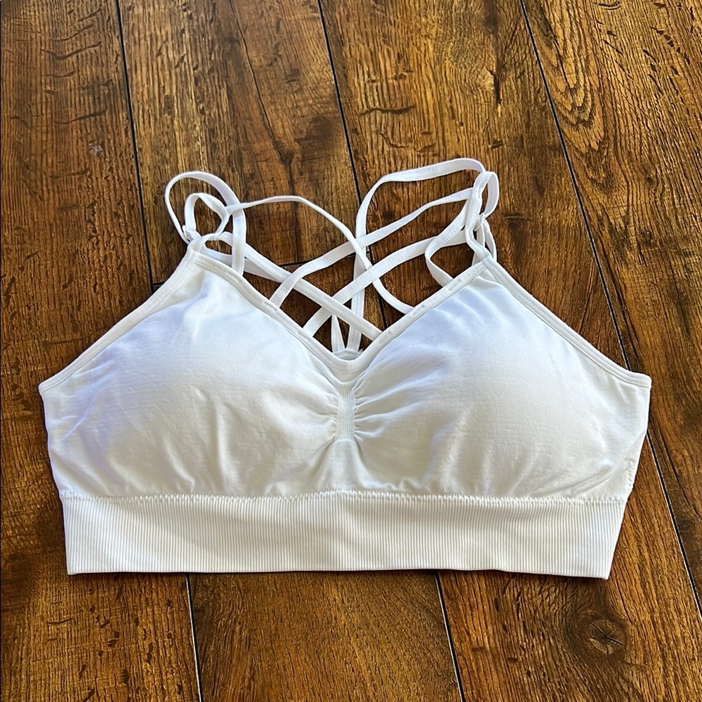 White Strappy Sports Bra with Geometric Back Design